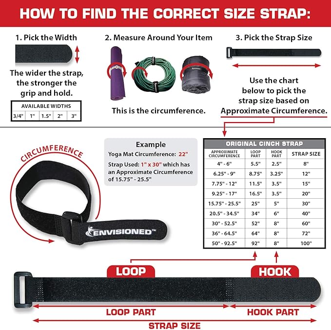 Reusable Cinch Straps 3/4" x 8" - 12 Pack, Multipurpose Quality Hook and Loop Securing Straps (Black) - Plus 2 Free Bonus Reusable Cable Ties