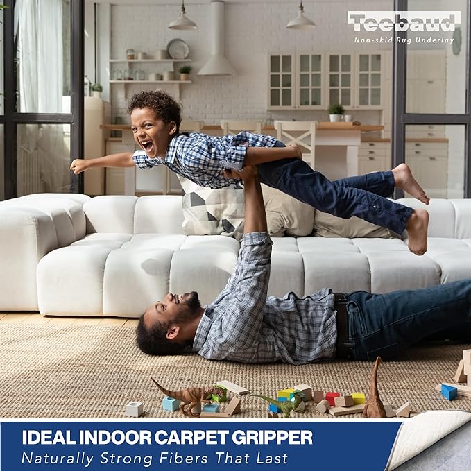 Teebaud 3' x 12' Non-Slip Rug Pad, Reversible Gripper, Non Skid Pads for Hardwood, Vinyl, Tile, Laminate Floors, Keep Area Rugs Secure, Natural Materials Safe for Indoor Flooring, ¼” Thick