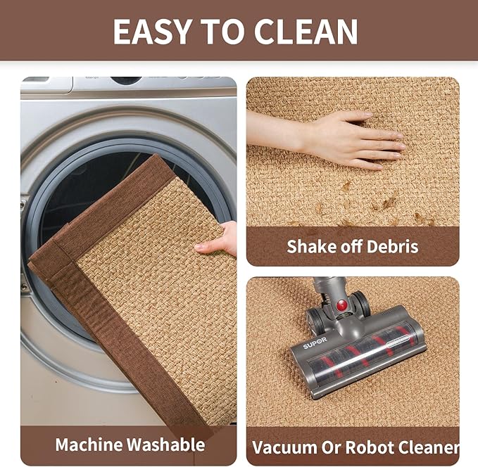YDKGL Kitchen Runner Rugs Non Slip Washable, Super Absorbent Kitchen Mats for Floor, Rubber Backing Jute-Like Braid Long Sink Mat Standing Floor Mat, Machine Washable, Brown 17"x59"