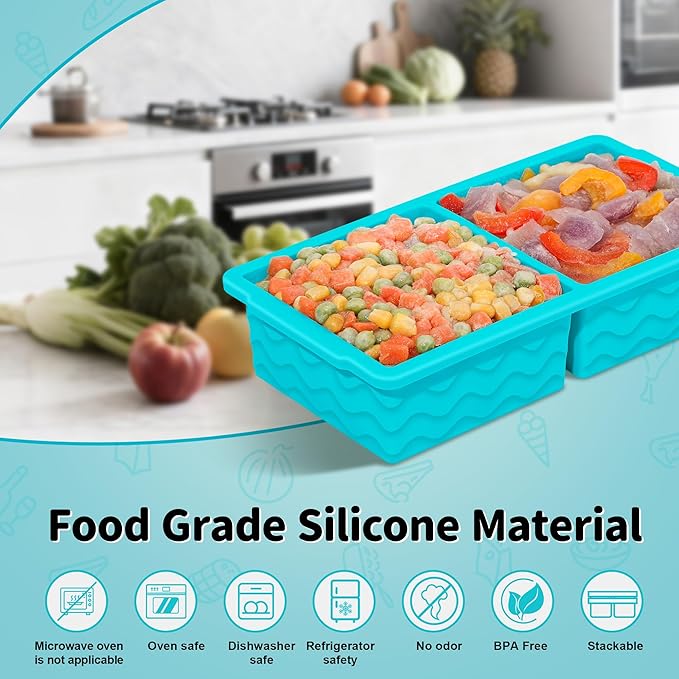 3-Pack Silicone Freezer Trays with Lid,2 Large 2-Cup(500ml)&4 Medium 1-Cup(125ml)&6 Small 1/2-Cup(75ml) Soup Freezer Container Molds,Ice Cube Tray For Meal Prep&Freezing Soup,Stews,Sauces