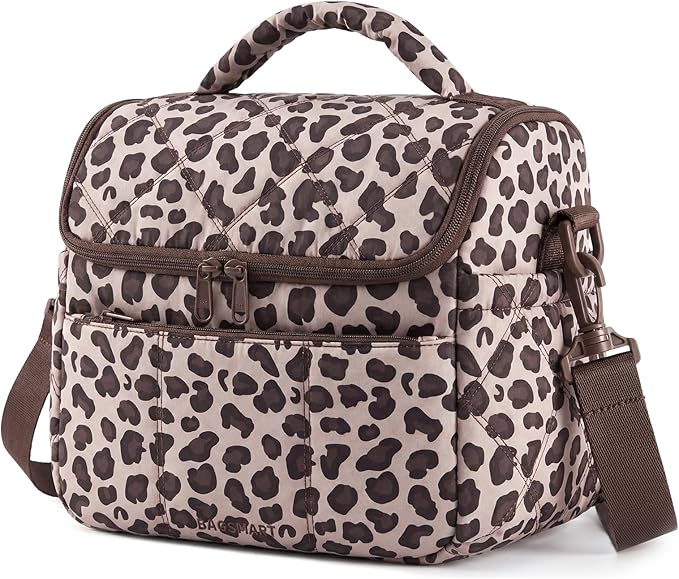 BAGSMART Insulated Lunch Bags for Women, Cute Quilted Lunch Box, Lightweight Puffy Padded Waterproof Lunch Tote, Reusable Lunch Cooler for Work Picnic Travel, Leopard