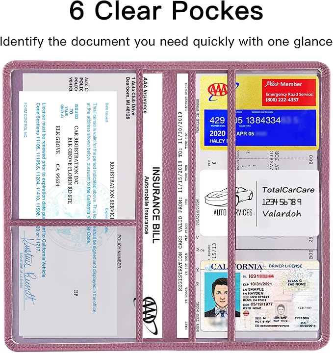 Valardoh Premium Car Registration and Insurance Card Holder, Car Document Holder for Cards, Driver License & other Essential Documents (Purple)