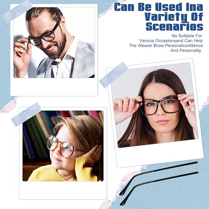 Glasses Arm Replacement 2 Pair Universal Eyeglass Repair Kit Anti-Slip Tips Eyeglasses Arms Legs Replacement Accessories with Screws, Nose Pads, Tools for Sunglasses, Reading Glasses Black TR90