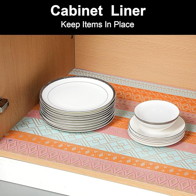 Cooyes Shelf Liners for Kitchen Cabinets Waterproof & Oil-Proof Kitchen Cupboard Mats Non-Slip Drawer Mats EVA Material Non-Adhesive Fridge Liner for Shelves (11.8" W x 236" L)