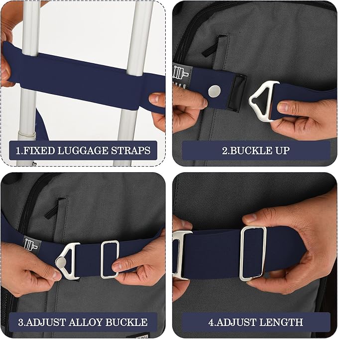2-in-1 Travel Belt for Luggage Straps Over Handle for Add a Bag, Adjustable Travel Luggage Belt Strap with Alloy Buckle Elastic Belt for Carry On Bag, Suitcase Strap Travel Accessories (Navy Blue)