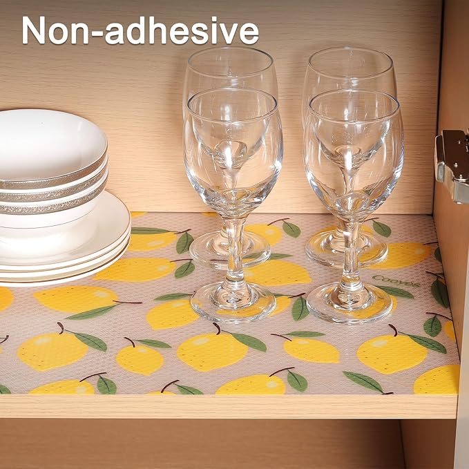 Cooyes Shelf Liner, Non-Adhesive Cabinet Liners for Kitchen Drawers, Shelves, Refrigerator, Pantry Storage, Bathroom Closet, Fridge, Durable Waterproof EVA Mats(11.8" W x 360" L, Yellow Lemon)