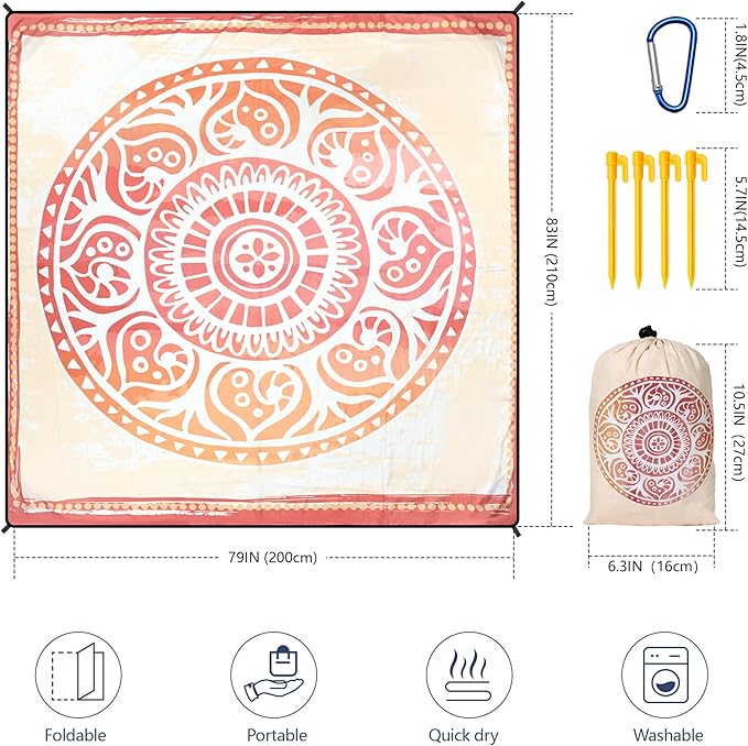 HIHOHO Beach Blanket Waterproof Sandproof Extra Large Beach Mat 79" X 83"/120"x108" for 1-8 Adults Quick Drying Durable Outdoor Picnic Mat for Beach Travel Camping Hiking