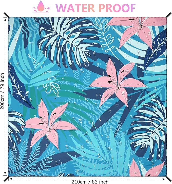 Beach Blanket Waterproof Sandproof Beach Mat 79" X 83"/10'x9' for 2-8 Adults Quick Drying Outdoor Picnic Mat Beach Accessories for Travel, Camping, Hiking