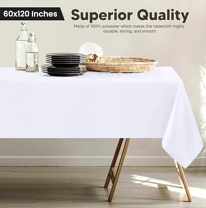 Utopia Kitchen Rectangle Table Cloth 2 Pack [60x120 Inches, White] Tablecloth Machine Washable Fabric Polyester Table Cover for Dining, Buffet Parties, Picnic, Events, Weddings and Restaurants