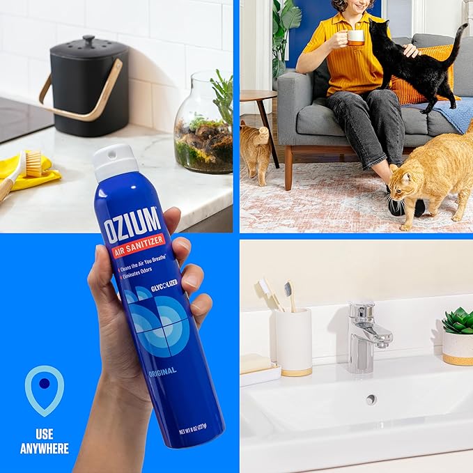 Ozium Air Sanitizer Spray - Room Odor Eliminator for Home, Car, and Office - Country Fresh Air Cleaner - 8 oz Can - 2 Pack