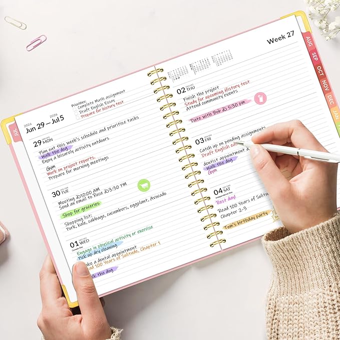Forvencer Academic Planner 2026-2027, Hardcover Calendar Planner Weekly & Monthly, July 2026 - June 2027, 6" x 8", Daily Agenda with Tabs, College School Organizer for Student Teacher, Beige
