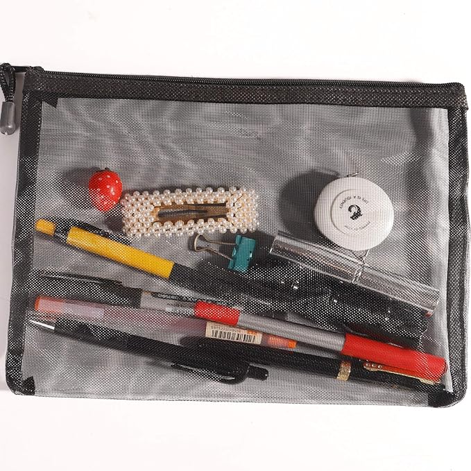 20 Pieces Black Mesh Bags Mesh Zipper Pouch Makeup Cosmetic Bag Pencil Pouch, 9.5 x 7.1 Inches