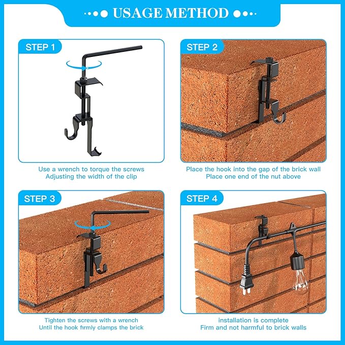 Stainless Steel Brick Wall Clips, Brick Hooks Clamp Outdoor Heavy Duty 1-3/4" to 2-1/2" Brick Hook Brick Hangers No Drill, 6 Packs