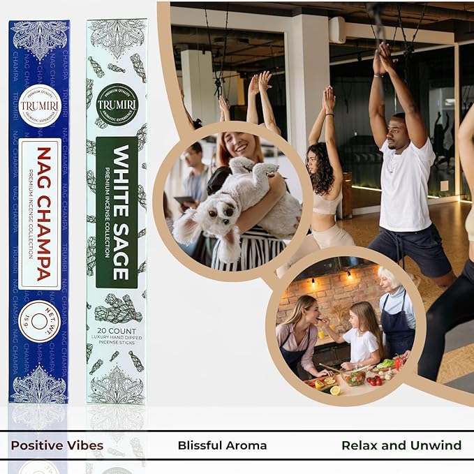 Trumiri Incense Sticks - Combo Pack of 35 Insence-Sticks - 15 Nag Champa + 20 White Sage - Insenses - Insents - Incents - Inscense - Incence - Incienso - All Natural Incense Sticks