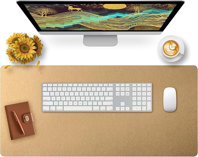 Bloss Gold Leather Desk Mat 35.4" x 15.7", Large Keyboard Pad for Desk, Desk Mat for Desktop, Waterproof Desk Pad Mat, Computer Mat for Office/Home/Decor
