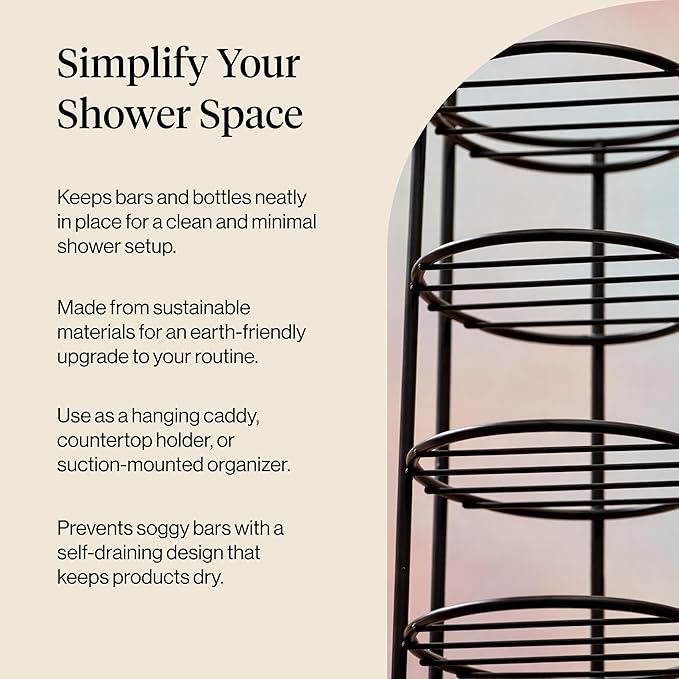 Kitsch Shower Caddy Hanging with Suction Cup – Self-Draining Shampoo Bar Holder & Shower Shelves for Conditioner Bars & Soap – Rust Proof Bathroom Caddy, and Wall Mount or Free-Standing Organizer