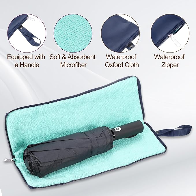 uxcell Wet Umbrellas Bag, 11 x 5 Inch Waterproof Oxford Cloth Reversible Umbrellas Sleeve Cover Portable Waterproof Case for Wet Travel Folding Umbrellas Travel Home Outdoor, Dark Blue