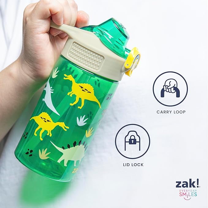 Zak Designs Dr. Seuss Sage Kids Water Bottle For School or Travel, 16oz Durable Plastic Water Bottle With Straw, Handle, and Leak-Proof, Pop-Up Spout Cover (The Cat in the Hat)