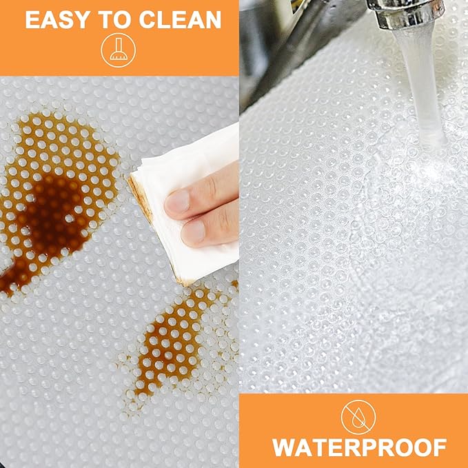 Clear Shelf Liner for Kitchen Cabinets: Translucent Easy to Cut Drawer Mat - Waterproof Cupboard Liner for Pantry Shelves Fridge 17.7" x 96"