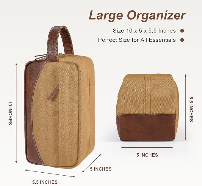 Ezday Travel Toiletry Bag for Men, Hanging Toiletry Organizer, Water Resistant Shaving Kit with Large Capacity for Travel Accessories (Brown, Medium)