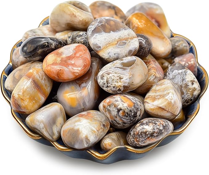 Polished Stone Set Crazy Lace Agate Crystals, 0.8" Handpicked Tumbled Gemstones Rocks, Pebbles for Reiki, Chakra, Healing, Home Decor
