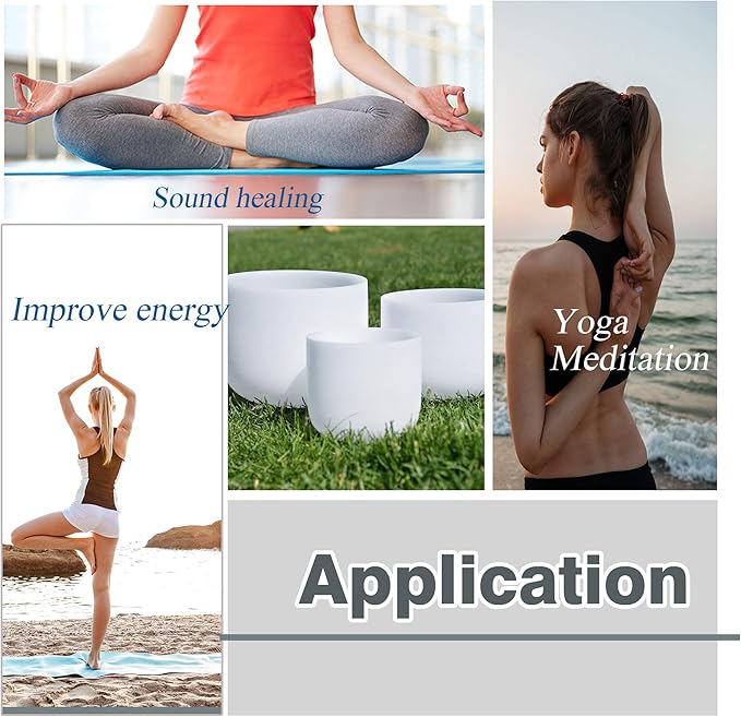 RYAN DVAN 432 hz 7-12 Inch Set of 7 Chakra Symbol Design Frosted Quartz Crystal Singing Bowl Set with Free 2 pcs Carrying Case