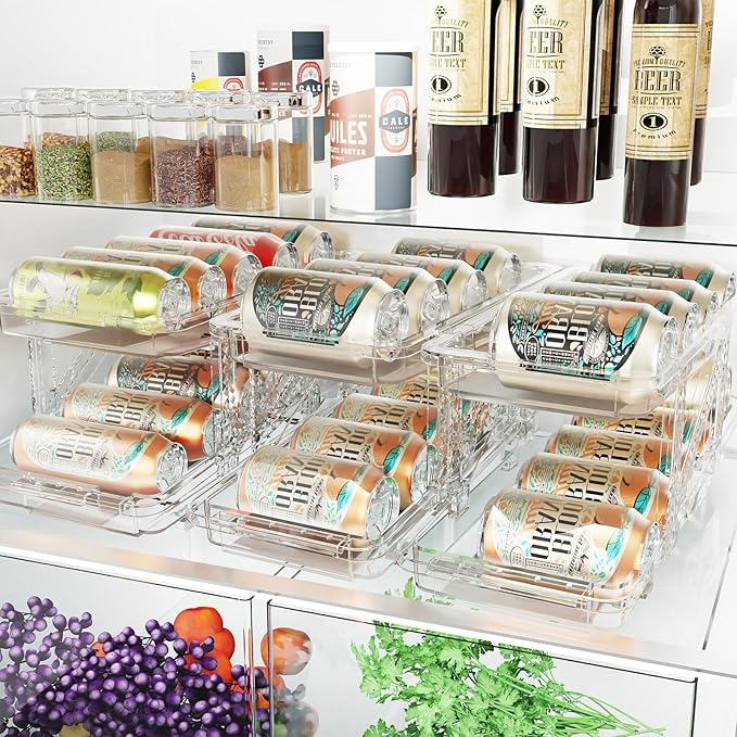 Soda Can Dispenser for Refrigerator Can Holders for Fridge, Adjustable Width Soda Can Organizer for Refrigerator, Drink Organizer for Fridge Suitable for Storage Cabinet and Pantry Clear (1 Pack)
