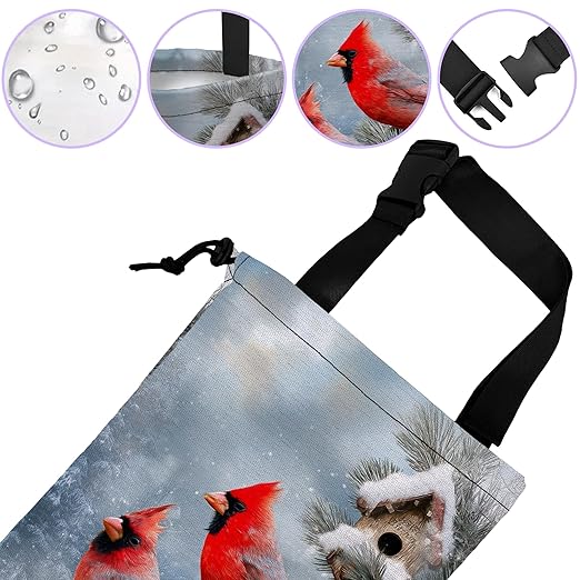 UUCBTAH Car Trash Bag Hanging Winter Cardinal Car Trash Can for Back Seat Waterproof Car Garbage Can with Adjustable Straps and Drawstring for Car Accessories Vehicle Travelling Camping