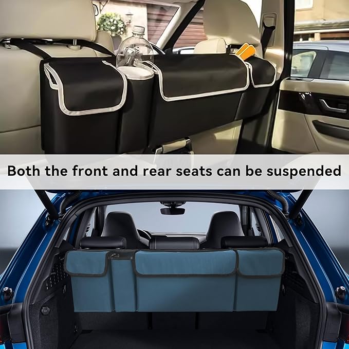 Car Trunk Organizer, Backseat Hanging Large Storage with Adjustable Straps, Waterproof PVC Collapsible Cargo Bag, Car Interior Accessories for Auto SUV MPV (White)
