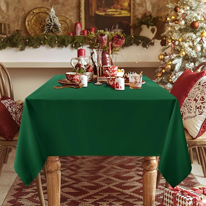 sancua Rectangle Tablecloth - 60 x 120 Inch - Stain and Wrinkle Resistant Washable Polyester Table Cloth, Decorative Fabric Table Cover for Dining Tables, Buffet Parties and Christmas, Hunter Green