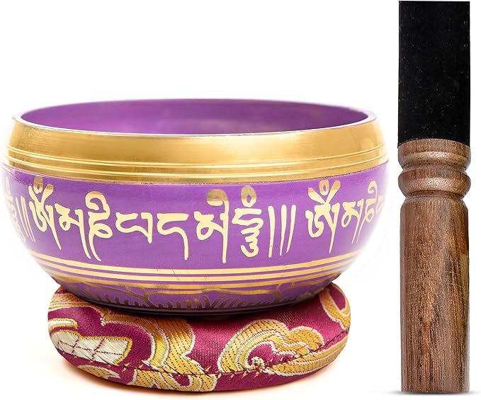 Tibetan Singing Bowl Set Brass - Master Healing Grade - Authentic Handcrafted Sound Bowl by Himalayan Bazaar (Black and Red)