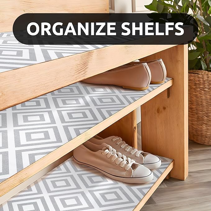 RAY STAR 18X96 Inch Shelf Liner for Kitchen Cabinets, Non-Adhesive Cabinet Liner Washable, PVC Drawer Liner for Dresser Non-Slip Bathroom (Modern Grey)(2 Roll)