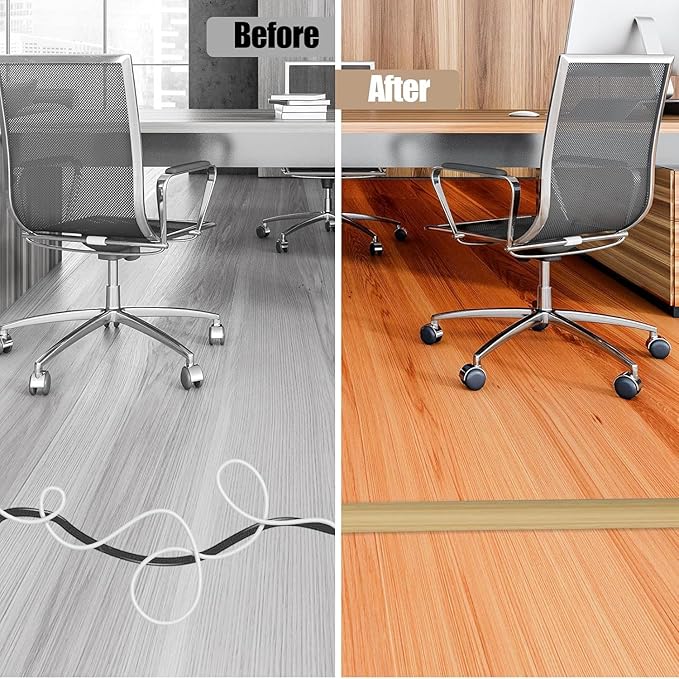 Floor Cord Cover Self Adhesive Cord Hider, 3.3FT Cable Management, Extension Strip Protector for Wires, Prevent Cable Trips for Offices, Gyms, Exhibitions Cavity: 0.3"(W) x0.28(H) WoodLightyellow