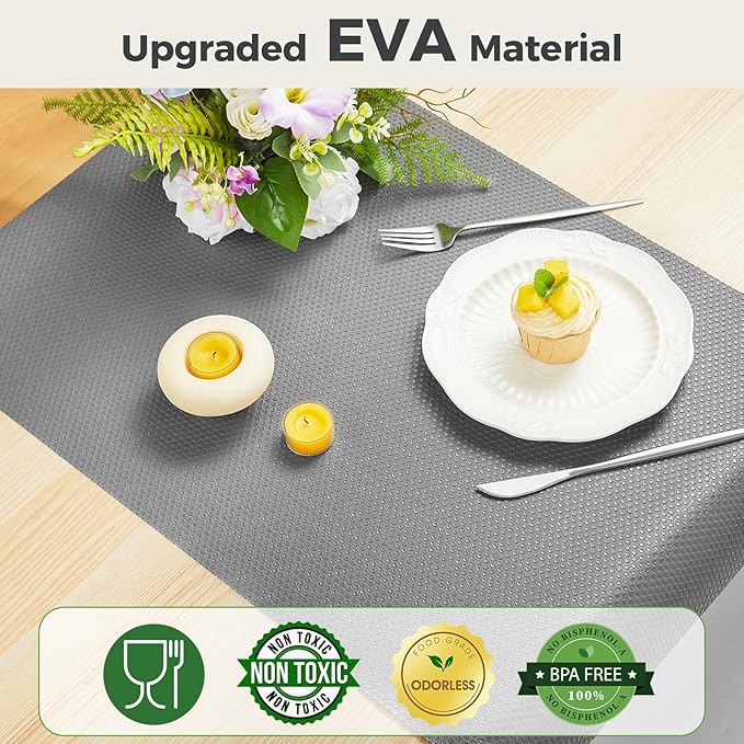 ALIUNI 100% EVA Shelf Liner for Kitchen Cabinet, 12" x 360" Drawer Liners Non Adhesive Non Slip Waterproof Plastic Paper, Dresser Pantry Bathroom Refrigerator Protector, Grey