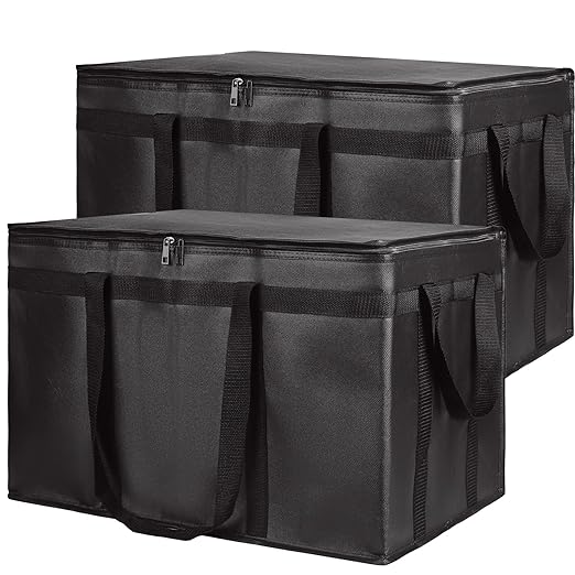 2PK Insulated Food Delivery Bag, XXX-Large Insulated Grocery Bags, Cooler bags, Food Carrier Catering Bag, Commercial Food Warmer bag for Delivery Drivers, Black