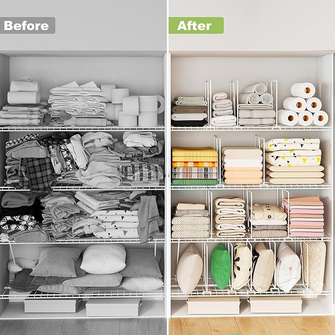 Wire Shelf Dividers for Closet: Tall 8 Pack 12-inch Deep Wire Rack Accessories - Adjustable Purse Organizer for Clothes Handbags - Metal Pantry Separators
