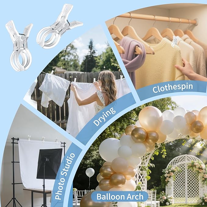 PUGPIU 10 Pack Plastic Transparent Balloon Arch Clips for Backdrop | 3.5 Inch Heavy-Duty Spring Clamps for Birthday Decor | Crafts | Photo Studios
