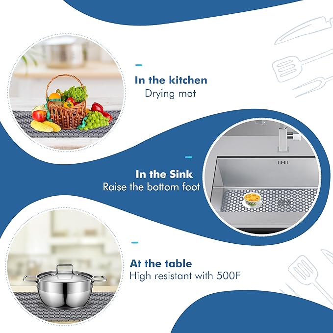 Silicone Sink Protectors for Kitchen Sink - 28.3"x 15.7" Kitchen Protector Mat Accessory, Non-Slip Heat Resistant Mat for Bottom of Farmhouse Stainless Steel Porcelain (Gray)