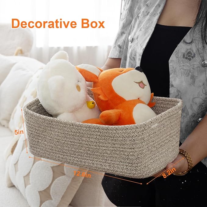 Ordn2Ordn Small Storage Baskets for Organizing, Woven Storage Bins for Shelves, Gift Basket Empty, Cute Decorative Closet Organizer, Baby Rope Basket, Dog Toy Storage, 12.6x8.2x5”, 3Packs Mixed Brown
