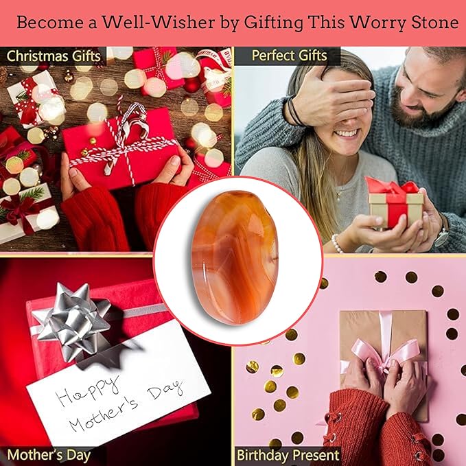 Red Onyx Worry Stones – Crystal Thumb Worry Stone for Anguish, Stress – Relaxing & Soothing Balance Stones for Meditation, Relief – Healing Stones & Crystals for Men, Women