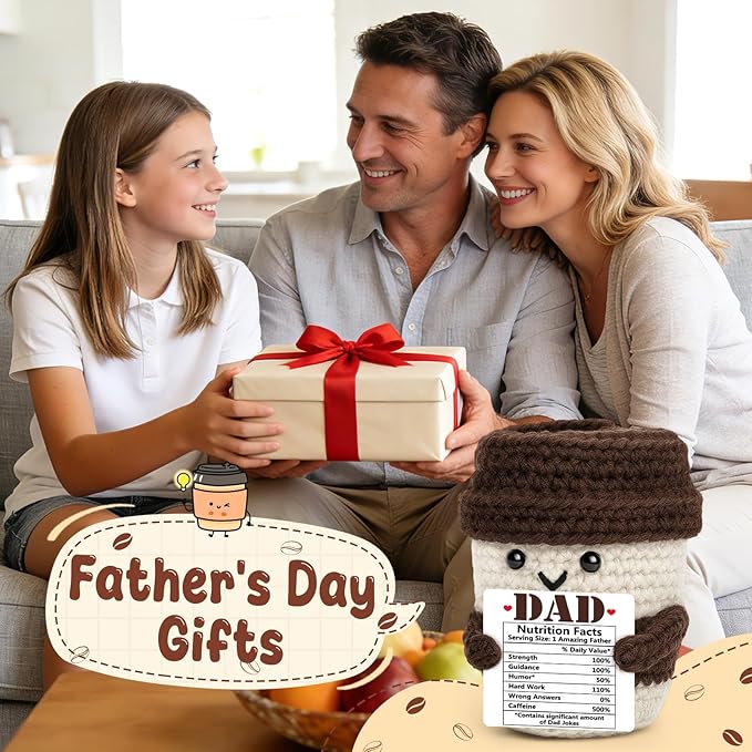 Dad Gifts for Fathers Day from Daughter Son Birthday Funny Gifts for Bonus Step Dads Father Mens Handmade Crochet Coffee Nutrition Facts Jokes Mug I Love You Fathers Day Birthday Cute Decor