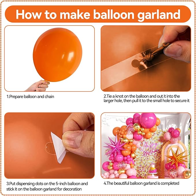 Pink Orange Balloon Garland Arch Kit,120Pcs 18/12/10/5 Inch Hot Pink Orange Metallic Gold Latex Balloons with Star Foil for Birthday Summer Tropical Wedding Party Decorations