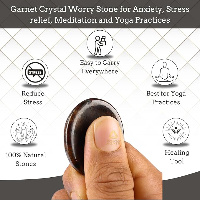 Garnet Worry Stones – Crystal Thumb Worry Stone for Anguish, Stress – Relaxing and Soothing Balance Stones for Meditation, Stress Relief – Healing Stones and Crystals for Men and Women