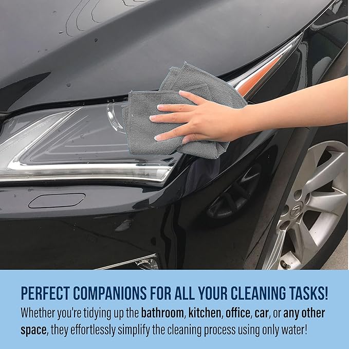 GREEN LIFESTYLE Chamois Cloth, Microfiber Cleaning Cloth 50 Pack, Borderless Towels Cleaning, Car Microfiber Towel, Drying Car Wash Towels (11.5" x 11.5", Grey)