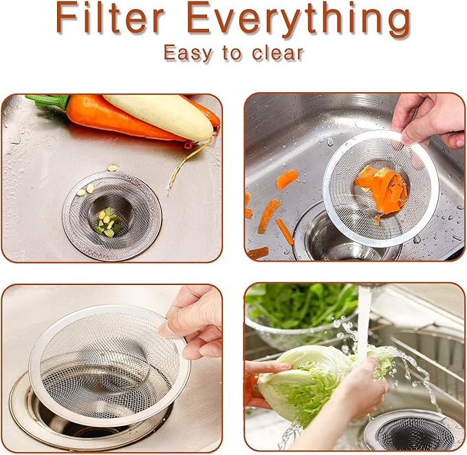 2pcs Heavy Duty Stainless Steel Slop Basket Filter Trap,3.54" Top / 1.65" Mesh Metal Sink Strainer,Perfect for Kitchen Sink/Bathroom Bathtub Wash Basin Floor Drain Balcony Drain Hole,Utility