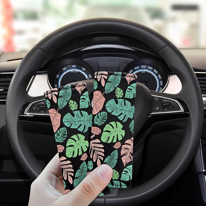 KUIFORTI Palm Leaf Luggage Handle Wrap Grip for Suitcase, 2 Pack Luggage Identifiers Marker Soft Trolley Case Grip Cover Set Leaf Print