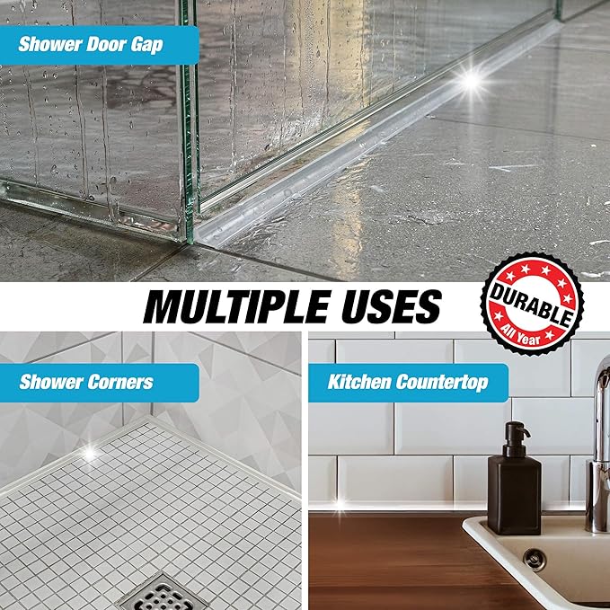 Shower Threshold Water Dam Barrier 98" - Transparent Collapsible Walk in Shower Water Guard - Door Bottom Seal Strip Leak Guard by Hippo Dam