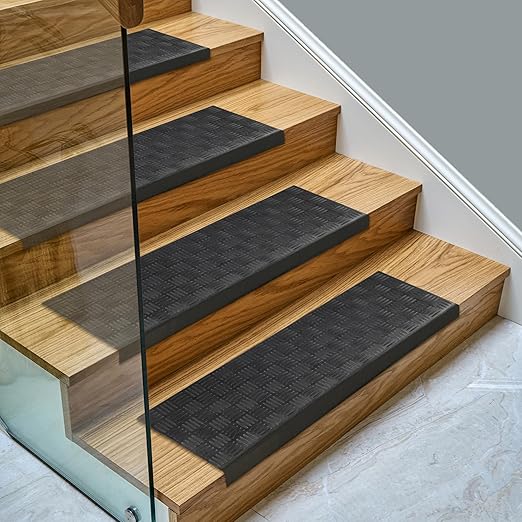 Ottomanson Outdoor Bullnose Stair Treads – Ribbed Heavy-Duty Non Slip Stair Mats – Strong Grip for Concrete, Brick & Textured Steps – Requires Fastening on Wooden & RV Steps, Pack of 5