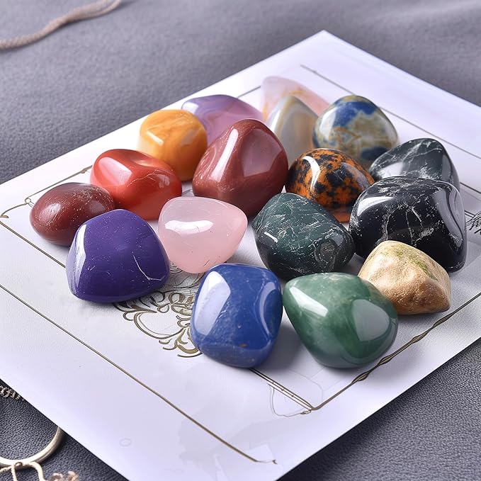 Polished Stone Set Mixed Crystals, 1.2" - 2.5 lbs, 25 Types of Extra Large Size Tumbled Gemstones and Crystals Bulk for Healing, Reiki, Meditation, Witchcraft