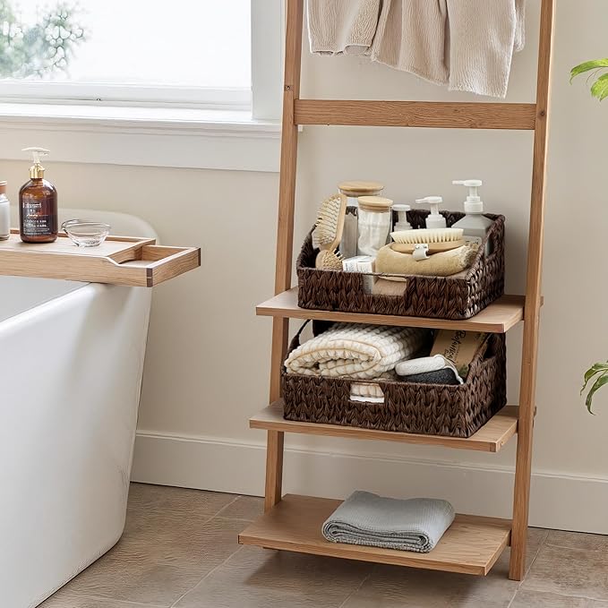 GRANNY SAYS Wicker Storage Basket for Shelves, Wicker Basket with Handles, Trapezoid Woven Baskets for Storage, Decorative Baskets for Home Decor, Brown, 2 Pack